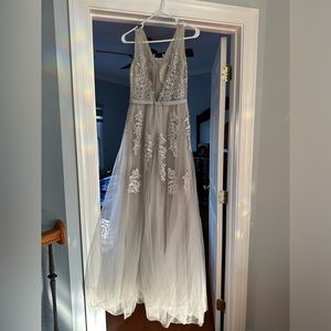 Embroidered Long Maxi Dress with flower and pearl detailing